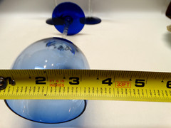 Set of 3 Light Blue Wine Glasses with Clear Spiral Stem and Cobalt Blue Base EUC