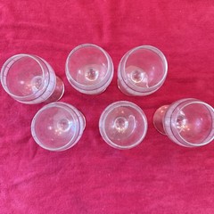 VTG Set Of 6 Wine Glasses Clear Stemware With Silver Bands & White Lace Retro