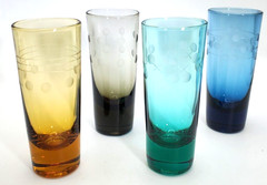 Hand Blown, Multiple Colored Shooter Glasses with Circle and Line Etching – 3 oz