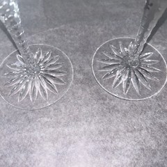 Set of 2 Godinger DYNASTY Cut to Clear 7 3/4″ Leaded Wine Hock Glasses EUC