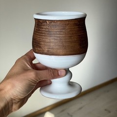 Large Ceramic Wine Goblet, White Interior, Natural Brown Clay Finish