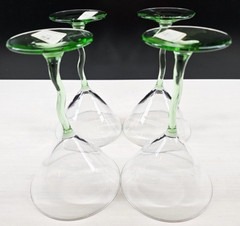 4 Libbey Courbe Martini Glasses Set Zig Zag Wavy Green Stemware Bar Drinking Lot