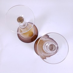 ARTLAND IRIS Artisan Amber Blown Glass Bubbles Ball Stem WATER GOBLET SET