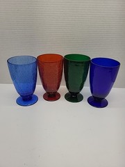 Set of 4 Beautiful Vintage Cracked Glass Colored 16oz Drinking Goblets Rare