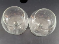 Set of 2 Toscany Clipper Ship Etched Cut Glass Brandy Snifters 4″