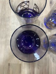 FOUR Culver Valencia 22kt Gold & BLUE Hi-Ball Glasses MID-CENTURY MODERN STYLE