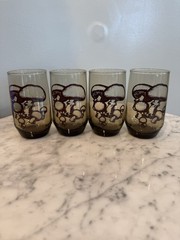 MCM Mushroom Juice Glass Tumbler Toadstool Smoky Brown Boho Hippie VTG Set Of 4