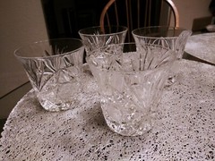 Set of 4 American Brilliant Double Old Fashioned Crystal Glass Criss Cross Fan