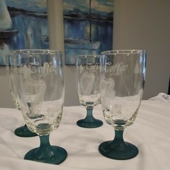 4X Vtg. SHAMROCK Irish Coffee Glasses Frosted Mugs Green Stems