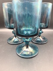 Vintage Indiana Colony Nouveau Blue Goblet Glasses 6.25″ Set Of 3 Riviera