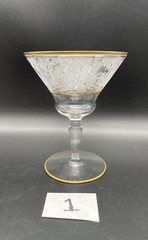 Glastonbury Lotus Cocktail Glass Glows La Furiste Clear Gold Trim