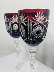 Deep Ruby RED Wine Stems Pair Crystal Karl Klokotschnik Zwiesel Germany 9.75in