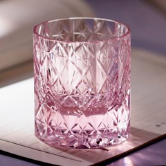 Pink Crystal Glass Rocks Whiskey Glasses Old Fashioned Glass Cut Diamonds 8oz