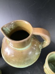Frankoma ADA CLAY Prairie Green Guernsey Pitcher + 5-3oz Juice Tumbler Set EUC