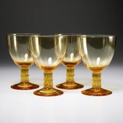 Amber Glass Thick Textured Stem Wine Water Goblet 4pc Lot 6″h 4″dia