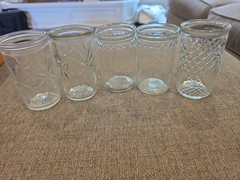 5 Vintage Juice Glasses Mixed Set Stars & Diamond & Starburst Patterns