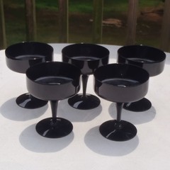 Seneca Art Deco SET of 5 Black Glass Nocturne 8 Oz CHAMPAGNE/TALL SHERBETS 1970s
