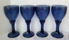 Fostoria 4 Dark Blue Monet Stemmed Wine Goblets/Glasses