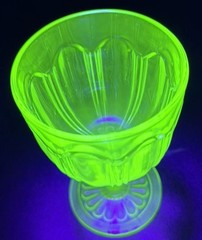 Uranium Glass Colonial Knife & Fork 6″ Tall Set Of 3 Goblets Depression Glows