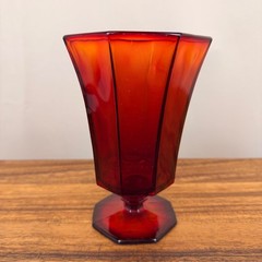 Independence Amberina Glass Octagonal Goblet Red Orange Mid Century 6.25in