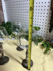 Rhinestone Jeweled Wine Glasses Set 5 Goblet Bronze Enamel Stem Bird & Leopard