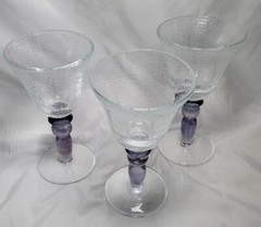 Pottery Barn Palazzo Bubble Wine Goblets Set of 3 Amethyst Purple Stem Poland