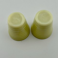 Vintage Jadeite Ribbed Shot Glasses Pair Depression Era Green Slag Glass Cordial