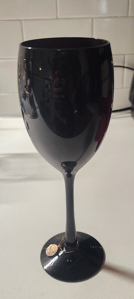 vintage solid black glass wine goblet