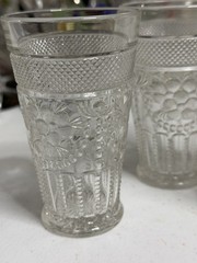 Vintage Pressed Glass Tumblers Set of 3 Floral Grape Diamond Pattern Starburst