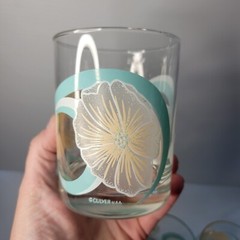 Culver Double Old Fasioned Rocks Glass Set Of 4 Pastel Floral Hibiscus vtg