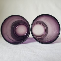 Hand Blown Art Glass Tumblers Vase Candle Holders Purple Amethyst 5.75″ Set of 2