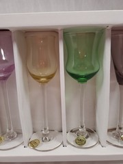 New BLOCK Crystal Mouth Blown Kaleidoscope Cordials Set of 6 Hand Cut & Polished