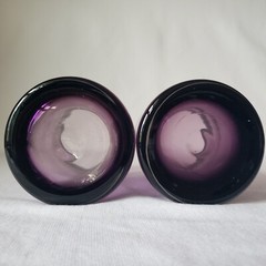 Hand Blown Art Glass Tumblers Vase Candle Holders Purple Amethyst 5.75″ Set of 2