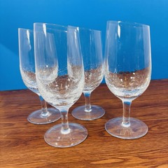 Pier 1 Clear Crackle Glass Slanted Rim Wine Water Stem Glasses – Set of 4 Slant