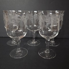Central Glass Works 5 Tiffin Franciscan Crystal Thistle Etched Wine/Water Goblet