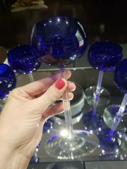 (7) «Rhine Wine» glasses 6″, Fostoria «Classic Cobalt Blue» clear stem 6011 RARE