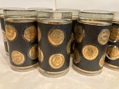 Vintage Libbey Hostess Barware Set of 8 – In Original Box-Gold Coin/LIberty Nice