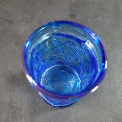 Vintage Wheaton Blue Glass Drum w Eagle Cup Tumbler Cobalt Votive Candle holder