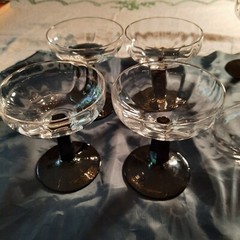 6 Lenox Martini Champagne Glasses Sutton Place Black Stem Clear Optic Bowl Glass