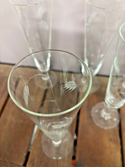 Vintage Crystal Glass Etched Wheat Pattern Champagne Flutes Set of 7 Mix Lot