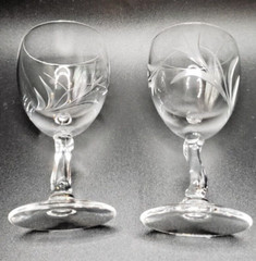 Fostoria Crystal Gray Cut Spring Pattern 3″ Cordial Glass – set of 2