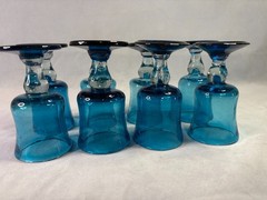 Mexican Hand Blown Aqua Blue Goblets Bubble Stem Glasses – Set of 8