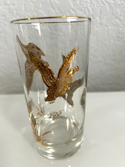 Vintage Libbey Drinking Highball Glasses Gold Embossed Geese Flying . Set of 6.
