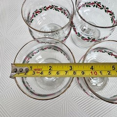 Vintage Libbey Holly Berry Red Ribbon Christmas Dessert Glass Goblet Set of 4