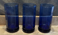 Anchor Hocking Essex Cobalt Blue 10 Panel Iced Tea Glasses Set of 3