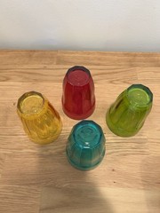 VTG 4” Rainbow Colored Juice Glasses by Pasabahce Paneled, Tumbler Set Of 4