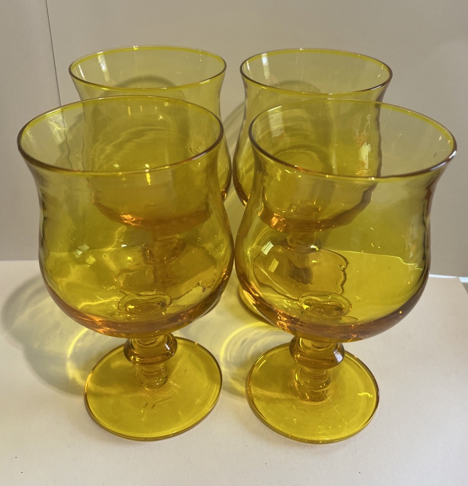 Vintage Imperial Glass Hoffman House Heavy Honey Yellow Goblets Set Of 4