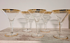 Set Of 5 Vintage MCM martini Glasses Gold Rings 5″ retro