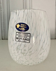 Set Murano White Crystal Confetti Stemless Wine Glass Made In Italy 4”-brand new