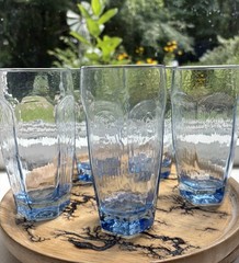 Libbey CHIVALRY BLUE Hammered Textured Hexagonal 16 OZ Glass Cooler set of 5